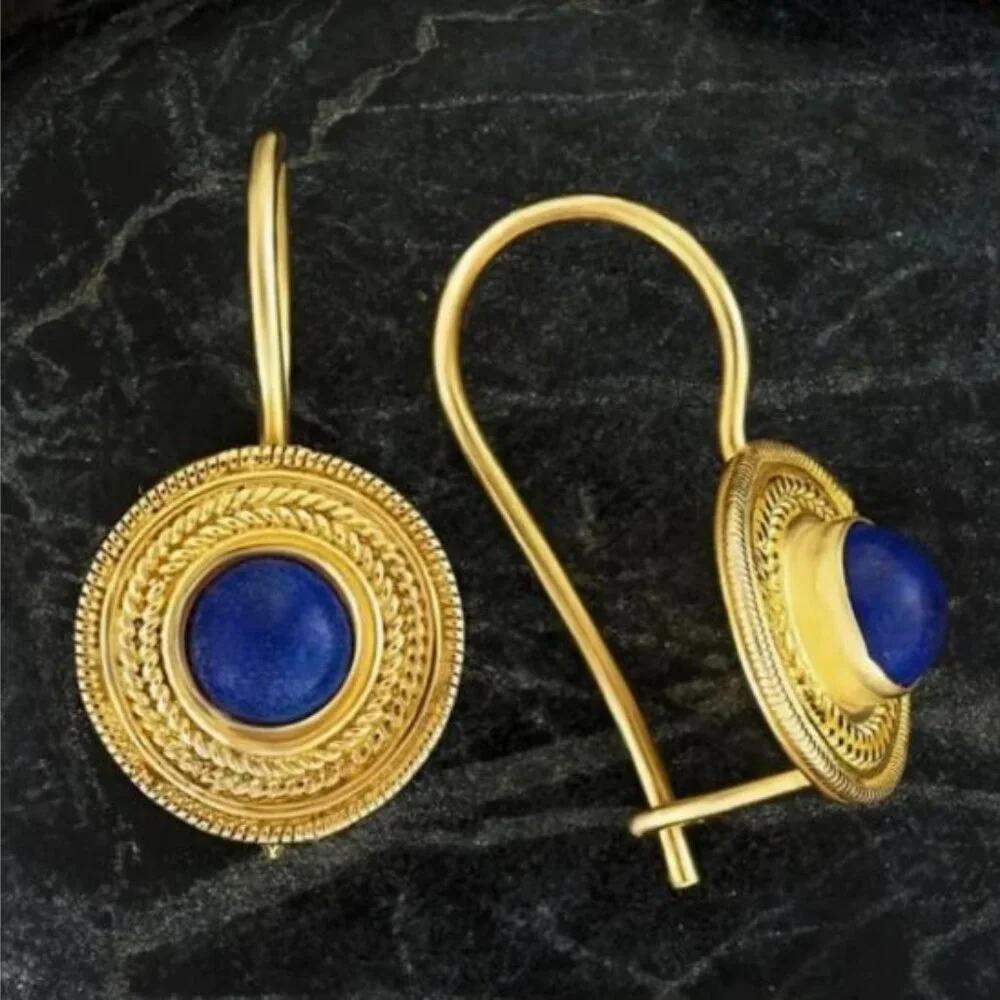 NEW Apollonia Roman Revival Lapis Blue Gold Plated Drop Earrings - Picture 1 of 5